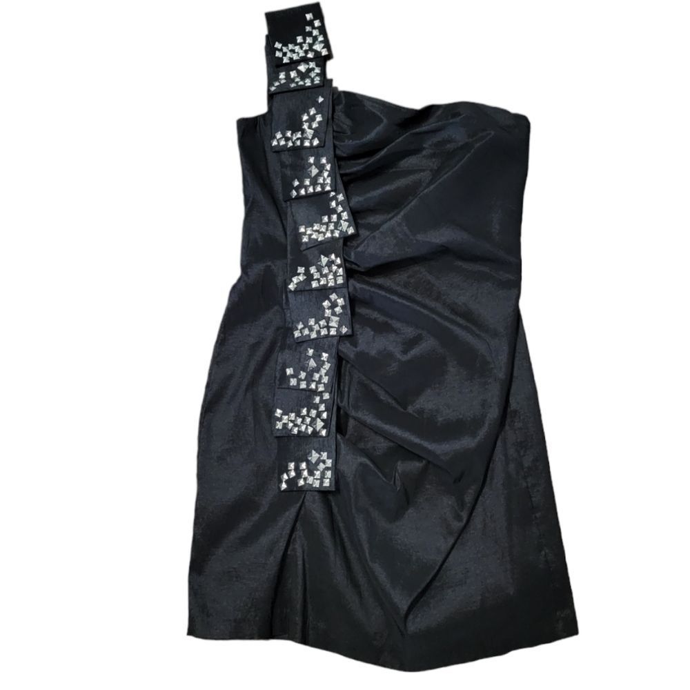 Jessica McClintock Black One Shoulder Studded Mini Cocktail Dress Size 12